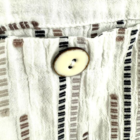 Habitat Sz XS White Brown Wearable Art to Wear Artsy Blouse Shirt Top Summer - Picture 5 of 7